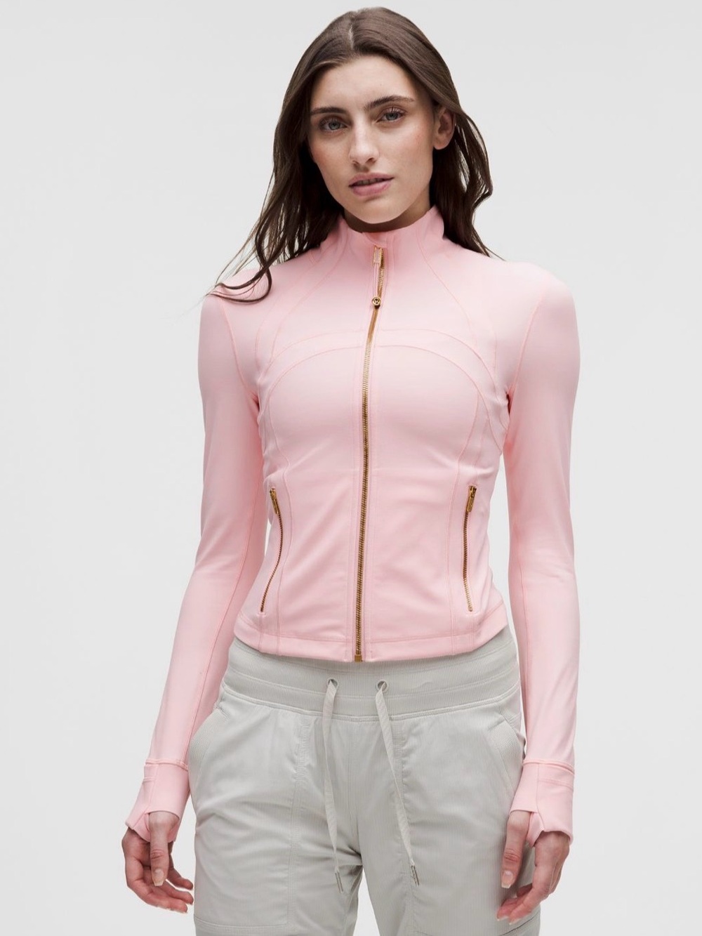 lululemon Cropped Define Full Zip Jacket in Blush Quartz with Rose Gold Hardware